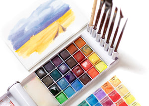 Travel Watercolor Set 7 Brushes and 24 Colors
