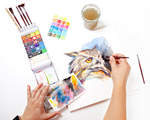 Travel Watercolor Set 7 Brushes and 24 Colors