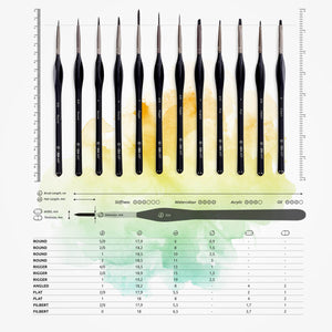 12-pc Synthetic Fine Detail Paint Brush Set