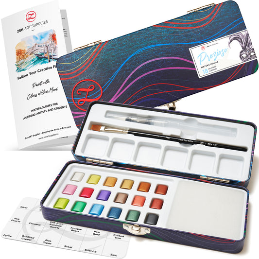 Travel Watercolor Paint Set 18 Metallic Colors