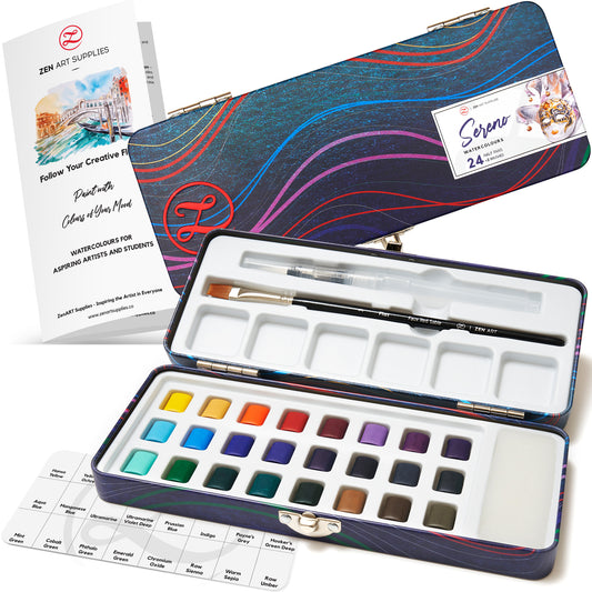 Travel Watercolor Paint Set 24 Cool Colors