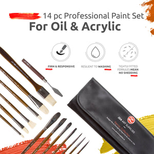 14-pc Brush Set ideal for Acrylic & Oil